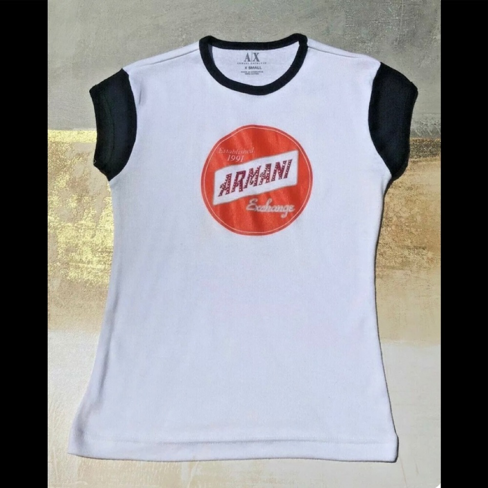 ARMANI EXCHANGE VINTAGE BLING LOGO WOMENS/JUNIORS COTTON T-SHIRT SIZE X-SMALL